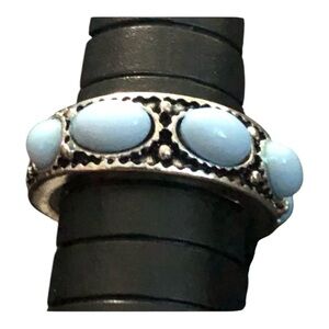 925 Sterling Silver Larimar Multi Stone Ring Size 5 7/8